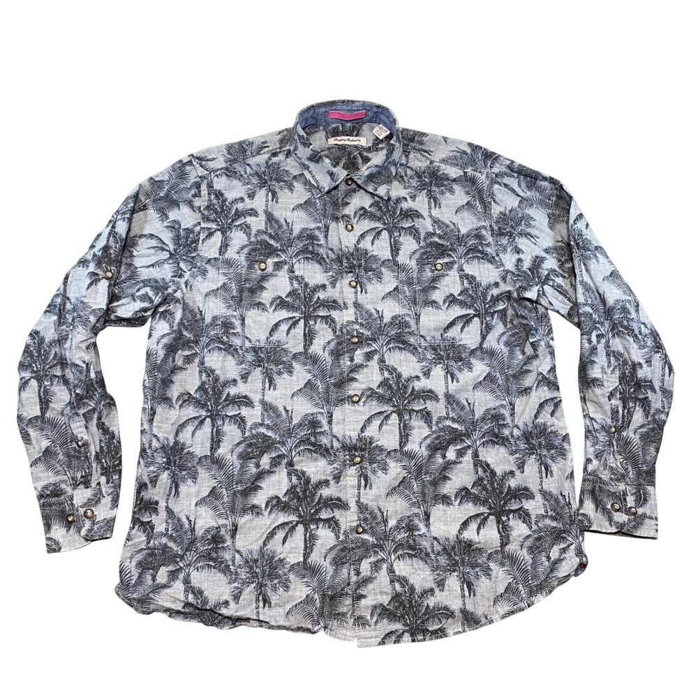 Tommy Bahama Mens XL Blue Palm Tree All over Print Cotton Button Up‎ Shirt